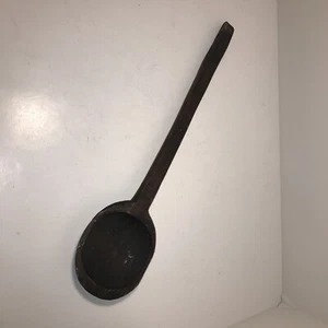 Primitive Style Hand Carved Dark Wooden Spoon Ladle 15 1/2” Inches Long - Picture 1 of 12