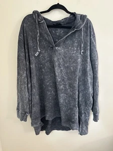 Jane And Delancey Damen V-Ausschnitt Hoodie Sweatshirt Gr. 3X grau Burnout - Bild 1 von 4
