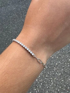 Diamond Bracelet D-F VS1 1Ct Round Half Eternity Lab created 14K White Gold Over - Picture 1 of 3