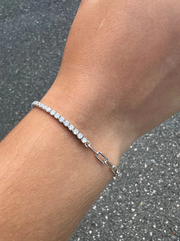 Diamond Bracelet D-F VS1 1Ct Round Half Eternity Lab created 14K White Gold Over - Image 1 of 3