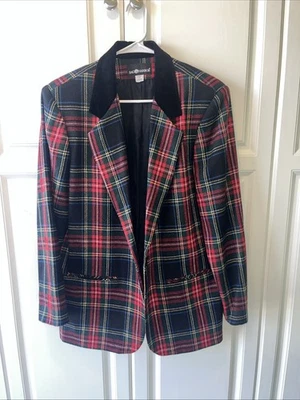 Blazer vintage Sag Harbor para mujer 14 rojo tartán botones a cuadros años 90 mezcla de lana carrera Foto 1 de 4
