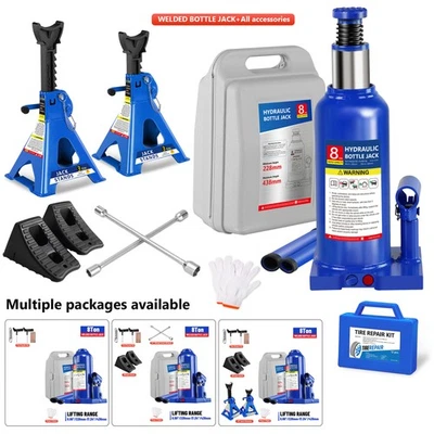 Hydraulic Low Profile Welded Bottle Jack, 8Ton Wrench 3t Jack Stands Blue Foto 1 de 4