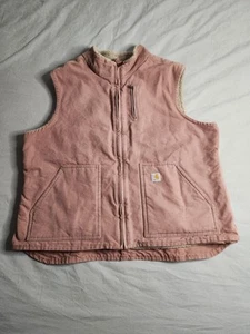 Vintage Carhartt Sherpa Lined Canvas Vest Womens Sz 2XL Pink Workwear WV001 VRS - Picture 1 of 10