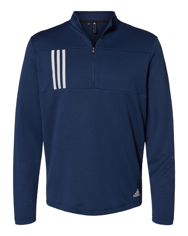Adidas 3-Stripes Double Knit Quarter-Zip Pullover Golf Top A482 - New - Image 1 of 1