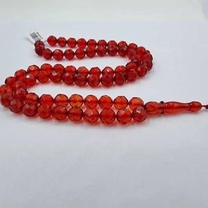 Natural Amber Red Color Islamic Prayer Beads 66 Faceted Round Shape 8 mm - Picture 1 of 3
