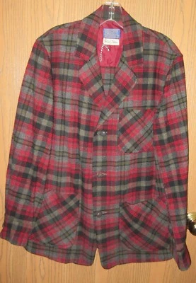 VTG PENDLETON 100% wool  men's 1960s BURGUNDY & CHARCOAL GRAY shirt jacket sz S - Image 1 of 4