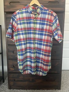 Ralph Lauren Mens L Plaid Short Sleeve Cotton Button Down VTG Shirt Rainbow - Picture 1 of 22
