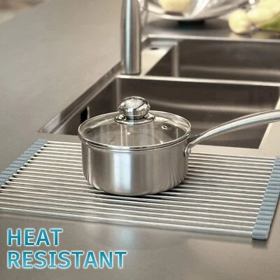 Scolapiatti Da Appoggio Per Lavello Cucina Pieghevole Avvolgibile Piatti Verdure - Immagine 1 di 4