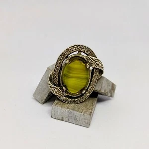 Miracle Signed Bohemian Glass Agate & Antiqued Pewter Oval Brooch - 70s-Vintage - Picture 1 of 5