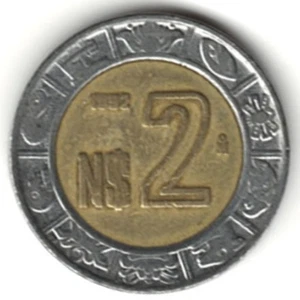 1992 Mexican 2 pesos ~ BIMETALLIC ~ YOU GRADE IT ~ PLEASE SEE THE SCAN stk 018 - Picture 1 of 4