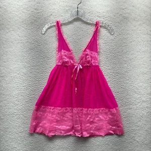 Y2K Vintage Victoria's Secret Slip Dress M Medium Hot Pink Mesh Lace Chemise - Picture 1 of 7