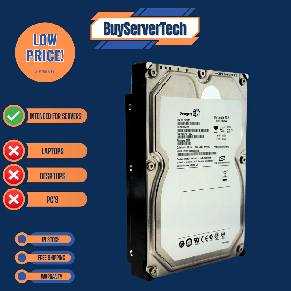Seagate ST31000640SS 1TB 7.2K 3.5" SAS 3Gb/s HDD Barracuda ES.2 | 0 Hours | 1YR - Image 1 of 4