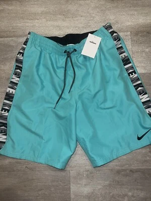 New Nike Swim Men's Logo Tape Volley Shorts 9 inch Teal Green Sz M - Image 1 of 3