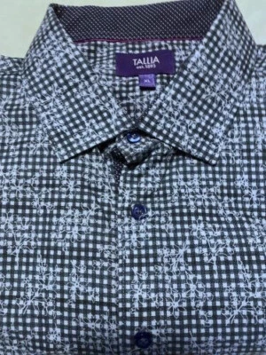 Camisa de algodón manga larga Tallia azul a cuadros/floral XL NUEVA CON ETIQUETAS Foto 1 de 3