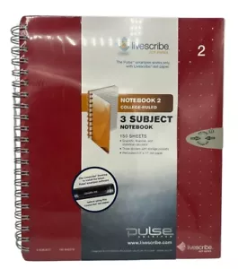 Livescribe Notebook Dot Paper 2 College Ruled 3 Subject 150 Sheets Pulse Sealed - Picture 1 of 9