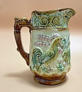 Antica brocca gallo maiolica francese Free Onnaing e manico drago circa 1920 - Foto 1 di 24