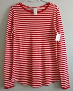 Rachel Parcell Damen S rot gestreift Langarm Spitzenbesatz Thermo Pyjama Oberteil Neu mit Etikett - Bild 1 von 4