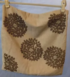 Pier 1 Beaded Throw Pillow Case Cover Tan Brown Linene Bronze Beads Luxury Boho - Picture 1 of 4