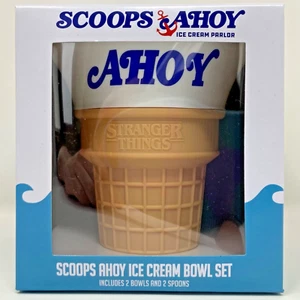 2023 Netflix Stranger Things Scoops Ahoy Ice Cream Bowl Set 2 Bowl 2 Spoon - Picture 1 of 9