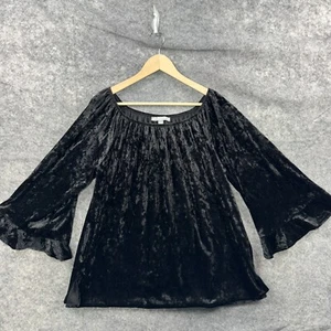 Valerie Stevens Top Womens Plus 1X Black Velvet Bell Sleeve Ruffle Whimsigoth - Picture 1 of 9