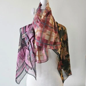 3 Polyester leichte Schals Schals Set lila mauve braun kariert Quadrate und - Bild 1 von 23