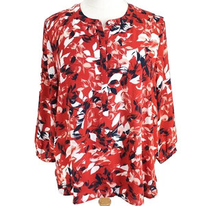JM Collection Popover Top Womens Sz XXL Rust Navy White Floral 3/4 Sleeve Blouse - Picture 1 of 8