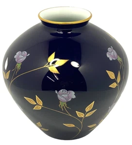 Jarrón japonés Koransha Arita azul cobalto cerámica porcelana asiático vintage LEER - Imagen 1 de 17
