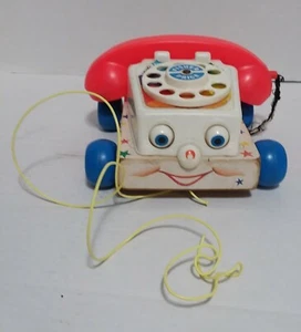 Vtg 1961 Fisher Price Chatter Box Telephone Pull Toy Wood Base - Picture 1 of 6
