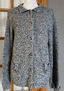 90s Y2K Women’s Knit Cardigan XL Sag Harbor Sports Gray Button Up Pockets - Picture 1 of 11