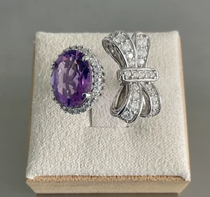 Marokkanischer Rosenring Amethyst & Moissanit Schleife 925 Silber rhodiniert Größe 7 - Bild 1 von 18
