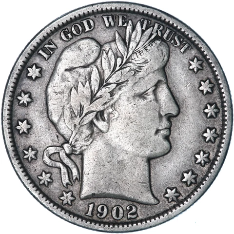 1902 (P) Barber Half Dollar 90% Silver Very Fine VF+ See Pics R899 Cover