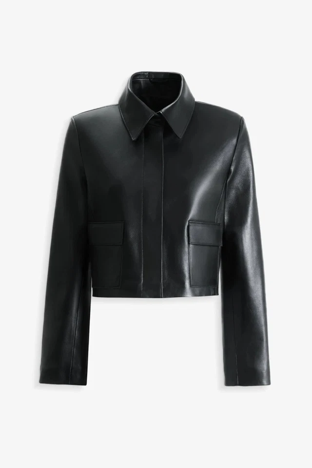 Nova Jaqueta de Couro Clássica Feminina Couro de Cordeiro Genuíno Elegante Motociclista Com Zíper - Imagem 1 de 4