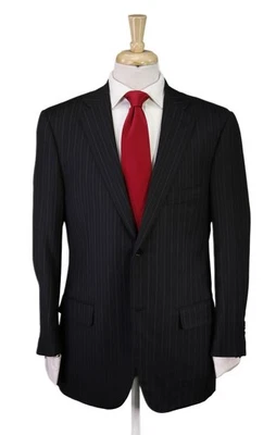 Traje Isaia Napoli Negro Rayas Super 130's Lana 2-Btn 42R Foto 1 de 4