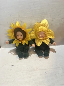 Vintage Anne Geddes Baby Dolls Lot Sunflower & Daffodil Plush Flower Babies 8” - Picture 1 of 9