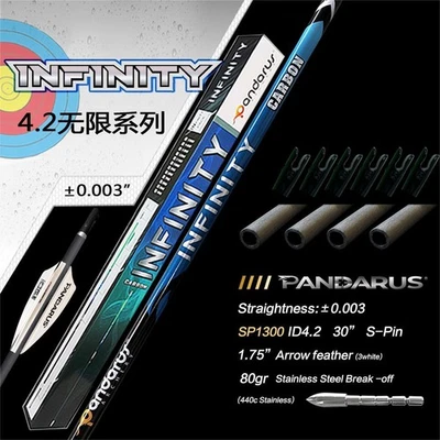 12X Pure Carbon Arrow ID4.2mm SP200-1500 PANDARUS Archery Bow Sport Competition - Image 1 of 4