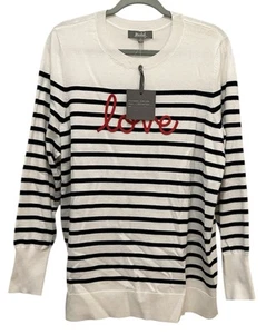 Suéter para Mujer Marled Reunited Talla 1X Negro Rayas Logo Love Manga Larga ¡Nuevo! - Imagen 1 de 5