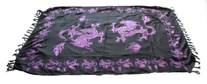 Schwarz/Lila Drachenmuster Strand Halstuch Schal Sarong/Pareo Bademode Überwurf Neu - Bild 1 von 4