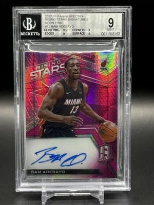 2017 Panini Spectra Rising Stars Bam Adebayo Neon Pink Rookie Auto 2/25 BGS 9 RC - Image 1 of 3