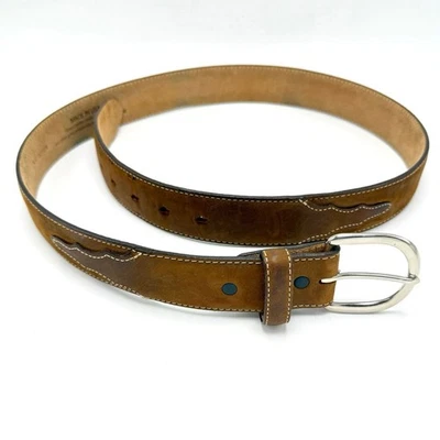 Cinturón Western Clásico Silver Creek 38 Cuero Marrón Superposición Detalle Puntada Vaquero Foto 1 de 4