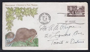 CANADA 1950 FDC Cover. Fur Trade. Beaver & Maple Leaves Cachet by WRS - Picture 1 of 2
