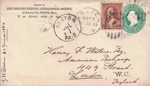 1884 Boston, Massachusetts "Paid" & Duplex Cancels on Cover to London, England - Picture 1 of 2