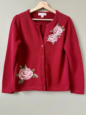 Cárdigan tejido grueso rosa rojo casa de campo abuela pequeña sofística de colección S vacaciones Foto 1 de 4