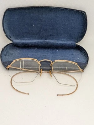 Gafas antiguas llenas de oro marcos de alambre redondos gafas 12 K Gf con estuche Foto 1 de 4