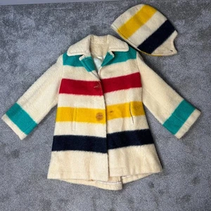 De Colección Hudson’s Bay Company Point Manta Abrigo de Lana a Rayas Mujeres Estilo con Capucha RARO - Imagen 1 de 19