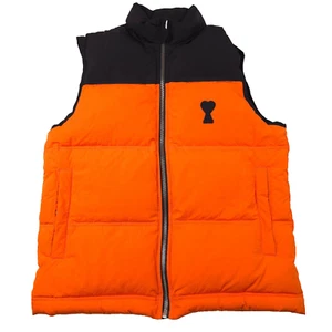$700 AMI Alexandre Mattiussi Orange Down Filled Quilted Puffer Vest Mens Small - Picture 1 of 10