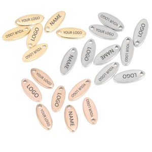 100pcs Custom Logo Tags Stainless Steel Oval Charms Tags 5x12mm Custom Name Logo - Picture 1 of 15