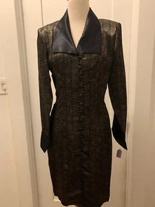 Vintage Marnie West schwarz/braunes Mantelkleid Größe 8, 10, 14 neu mit Etikett - Bild 1 von 9