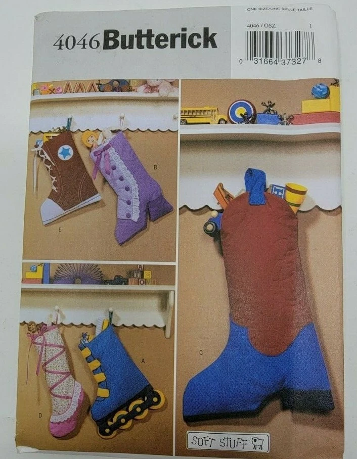 Butterick 4046 Christmas Stockings Sneaker boot rollers skate sewing pattern - Image 1 of 3