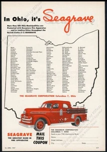 1957 Seagrave Feuerwehrauto Feuerwehr Foto Ohio Umriss Kunst Vintage Handelsdruck Anzeige - Bild 1 von 7