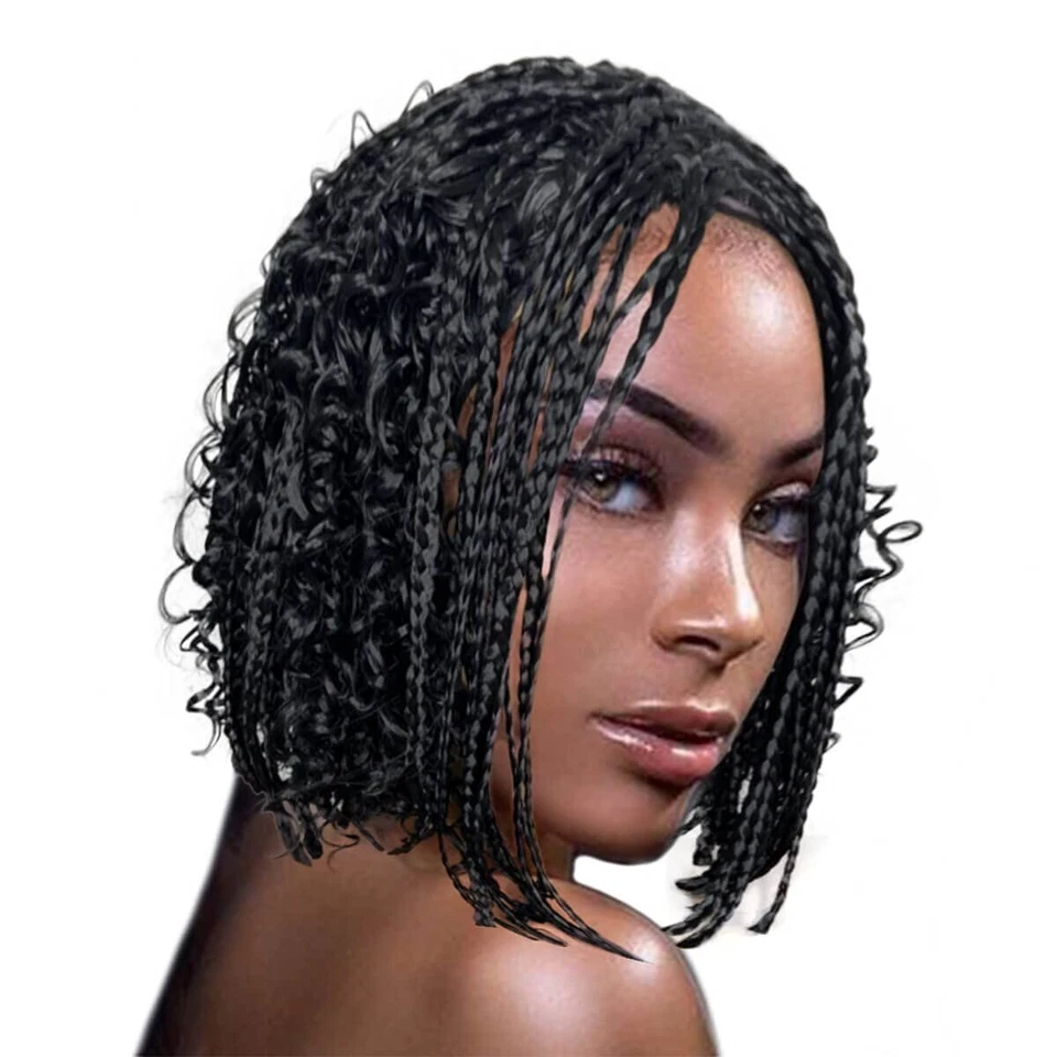 Peluca corta Bob Box trenzas 12" para mujer negra rizada diosa locs boho trenzas pelucas Foto 1 de 4